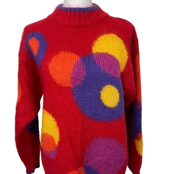 Vintage Mohair Blend Fuzzy Soft Pop Art 80s 90s Women Sweater - Picture 2 of 10